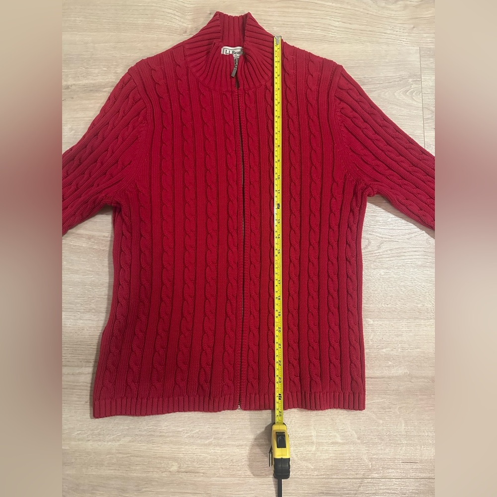 Women’s Red LL Bean 100% Cotton Cable Knit Full Zip Sweater Size Medium - Picture 5 of 6